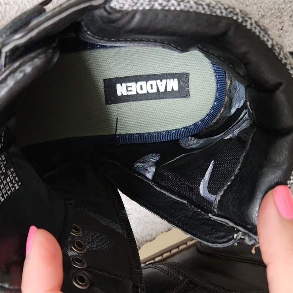 Steve Madden Black Boots Deelin Sz 11 Side Zipper & Lace Up - Picture 6 of 13